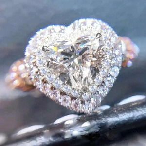 😍Diamond Heart CZ Shiny 14k White Gold Luxury Macro Pave Ring for Women, K852